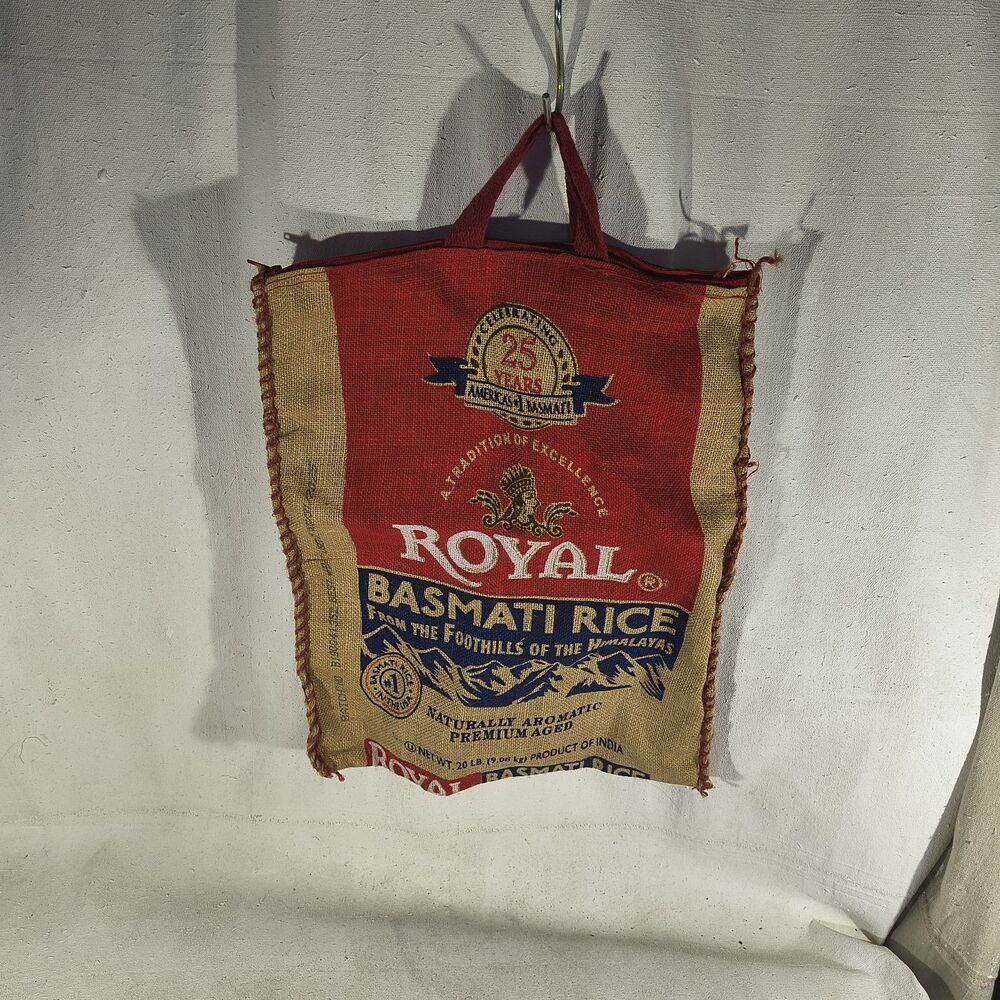 Royal Basmati Rice Burlap Zip Closure Bag With Handles